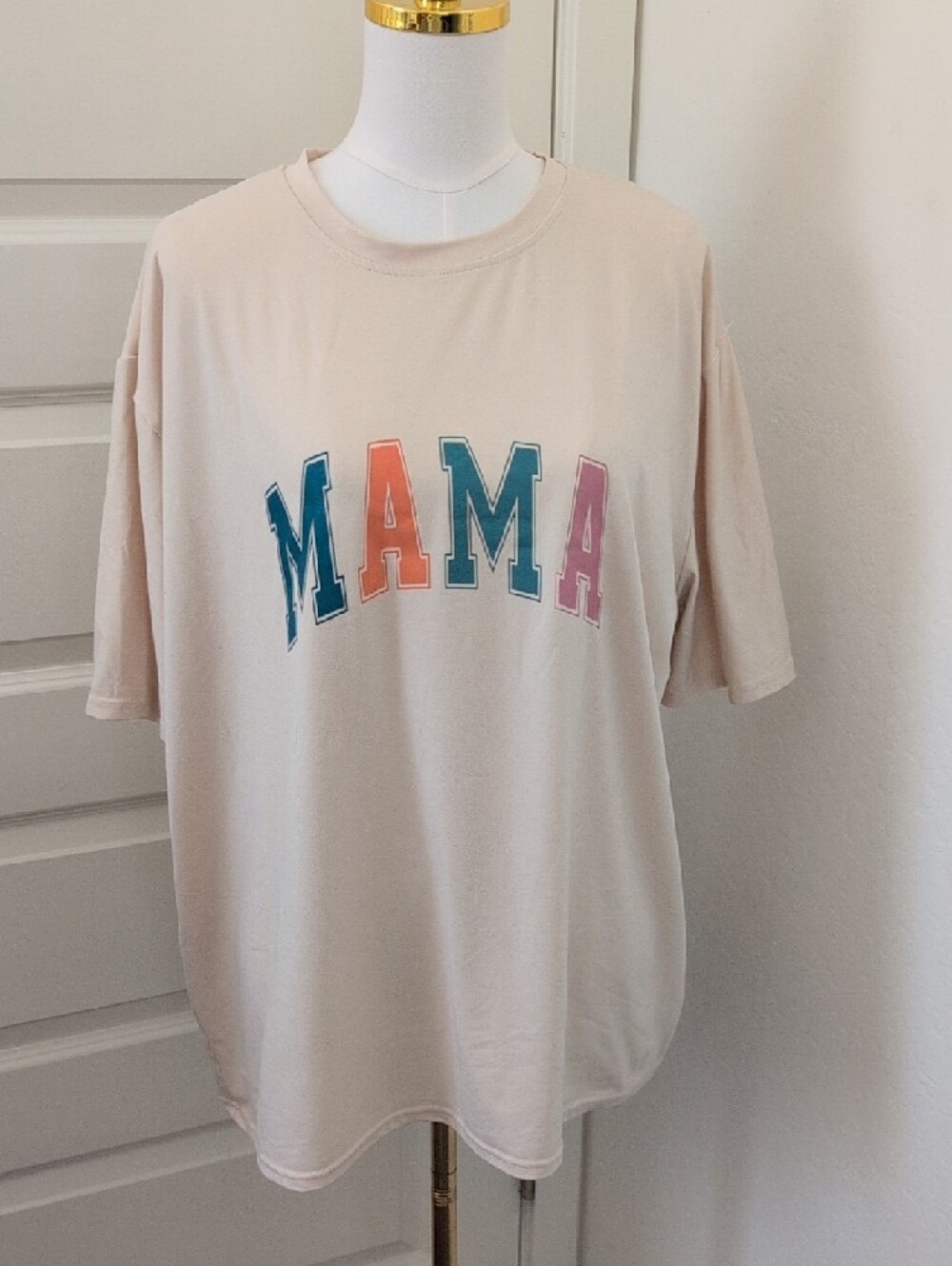 Mama Graphic Tee Crewneck Beige Stretch Knit Top Size 3X